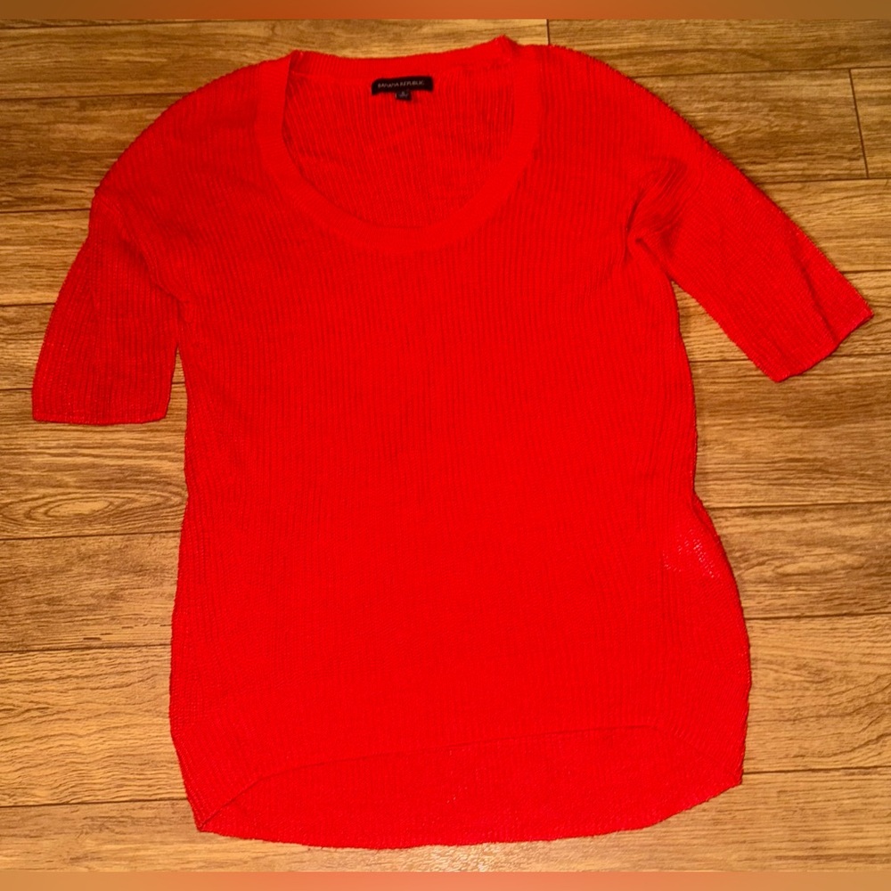 Banana Republic Linen Blend Sweater Orange Pullover Short Sleeve Size S